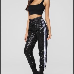 black shine bright sequin joggers
